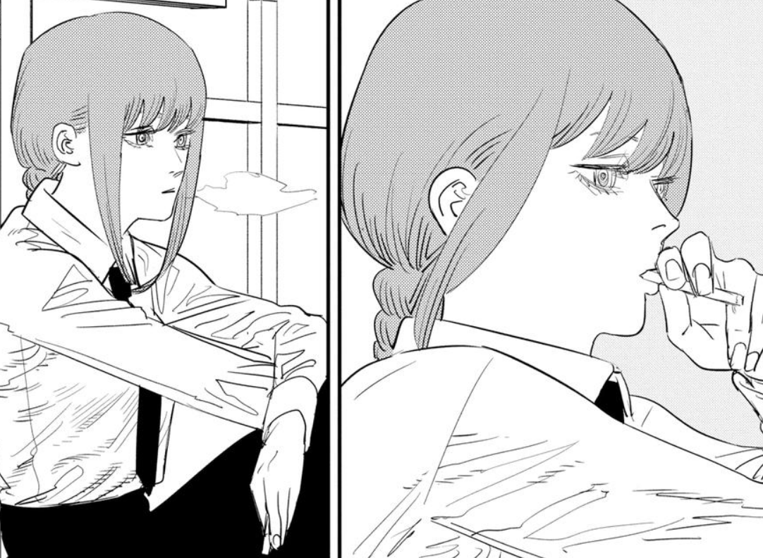 I want a scene where denji tries to smoke like makima but I feel like having denji or asa pick up a cigarette would be the beginning of the end for millions of pairs of lungs around the world