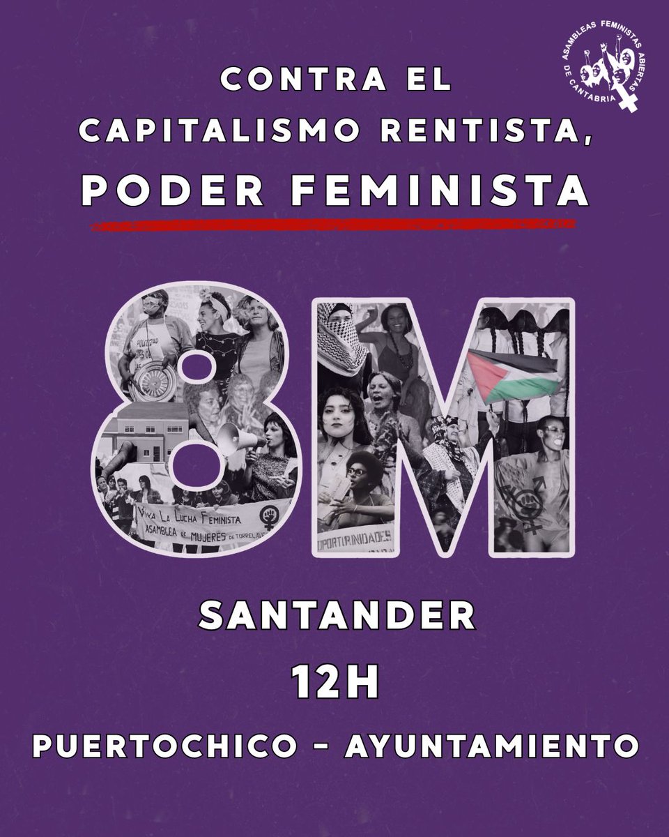 HFemCant's tweet photo. 🔥Contra el rentismo que nos expulsa
🔥Contra la precariedad que nos explota
🔥Contra el patriarcado que nos violenta
📍PUERTO CHICO, SANTANDER
12H.
#8M #PoderFeminista #FeminismodeClase #Transfeminismo #Santander https://t.co/z55Tfv9Vjf