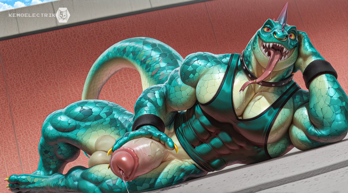 Modo would like some company after the game... maybe you could join him... 🥴🥵

#fanart #GOATmovie #lizard #yiff #furry #scalieart