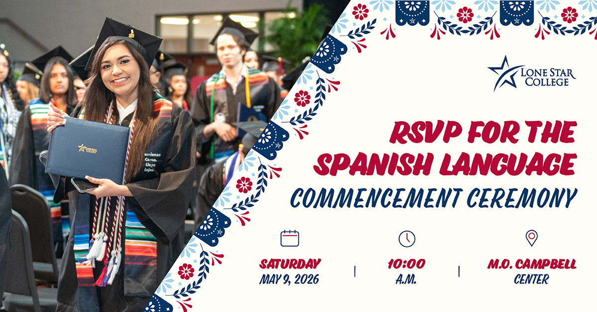 lonestarcollege's tweet image. 🎓✨ Celebrate achievement, cultura &amp;amp; familia!

Lone Star College System Spanish Language Commencement
📅 May 9, 2026 | ⏰ 10 AM
📍 M.O. Campbell Center

RSVP today: lonestar.edu/SpanishCommenc… 💙

#OneLSC #ClassOf2026 #LSCGraduation