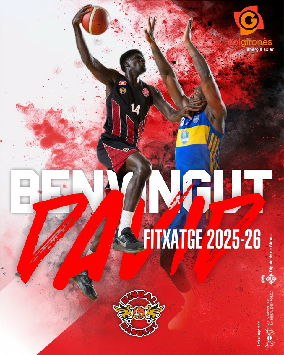bisbalbasquet's tweet photo. 📢 OFICIAL 📢
✍️📝 Fitxatge
📅 25-26

David Efambe 
@efambe14 
(Brazzaville 🇨🇬 - 2,01m - 2001)  és el nou fitxatge del Sol Gironès @bisbalbasquet per la #2aFEB 2025-26.

💪🏽 En David, que surt d’una lesió, format al planter del Baxi Manresa i amb passat al CB Pardinyes, va jugar a l’UDEA Algeciras la temporada passada, promitjant 8,4 punts i 7,6 rebots i torna a Catalunya per aportar fiabilitat i duresa.

Intensitat i  intimidació per fer vibrar el #PavellóVell

La seva evolució marcarà la seva participaciò a l’equip.

Benvingut David!!!