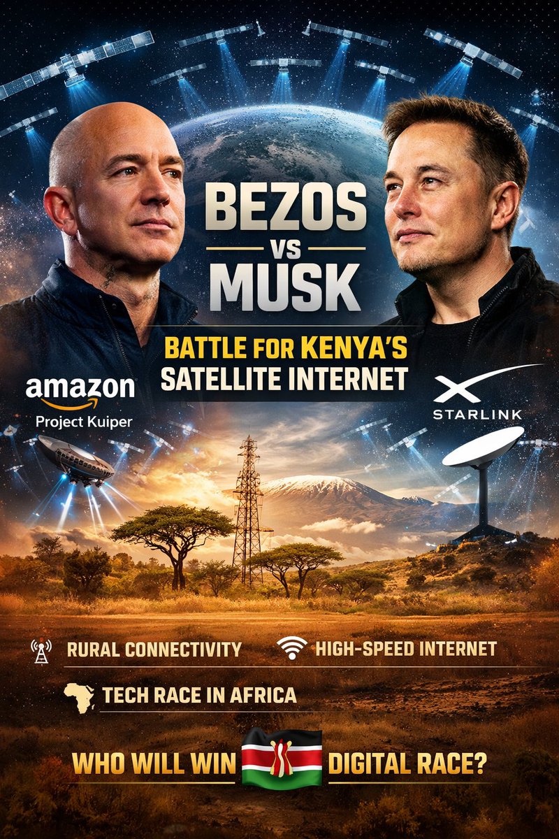 MichaelMick254's tweet photo. Kenya’s satellite internet race is on!
Jeff Bezos vs Elon Musk
Starlink is already active in Kenya — now Amazon’s Project Kuiper is entering the market.
https://t.co/cLNBP2pH71
Who wins Africa’s digital race? 🇰🇪
#Starlink #ProjectKuiper #KenyaTech #SatelliteInternet https://t.co/dwIhdkUN1J