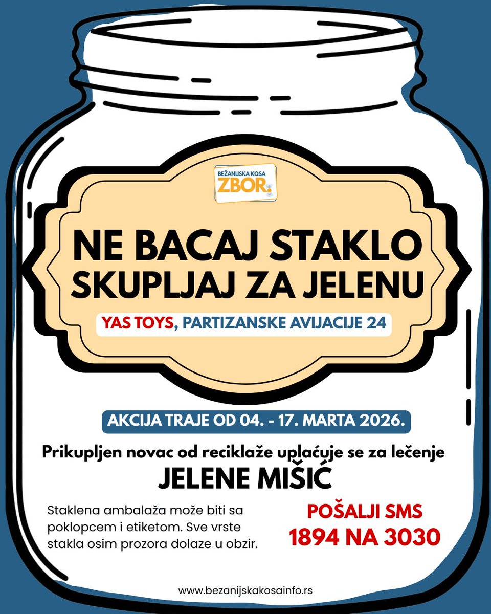 zborbezanijskak's tweet photo. NE BACAJTE TEGLE, FLAŠE, ČAŠE...! Donesite ih da recikliramo i tako pomognemo lečenju devojčice Jelene Mišić

Jelena je bila zdrava devojčica, 14 godina, sportistkinja...a onda joj je dijagnistikovan tumor na mozgu u oktobru prošle godine. https://t.co/raXDGuIJQI
