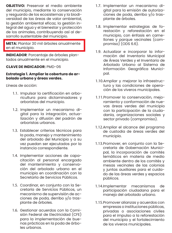 IGAVIM's tweet photo. #Puebla 
Le recordamos al Pdte @pepechedrauimx  q el PMD 2024-2027 establece como META en Programa 6, plantar 30 mil árboles anualmente, incluye 16 líneas de acción sobre arbolado
La @opsoms recomienda entre 10 y 15 mts cuadrados de espacio verde por habitante, en Puebla hay 4.4 https://t.co/FmazfsbJBV
