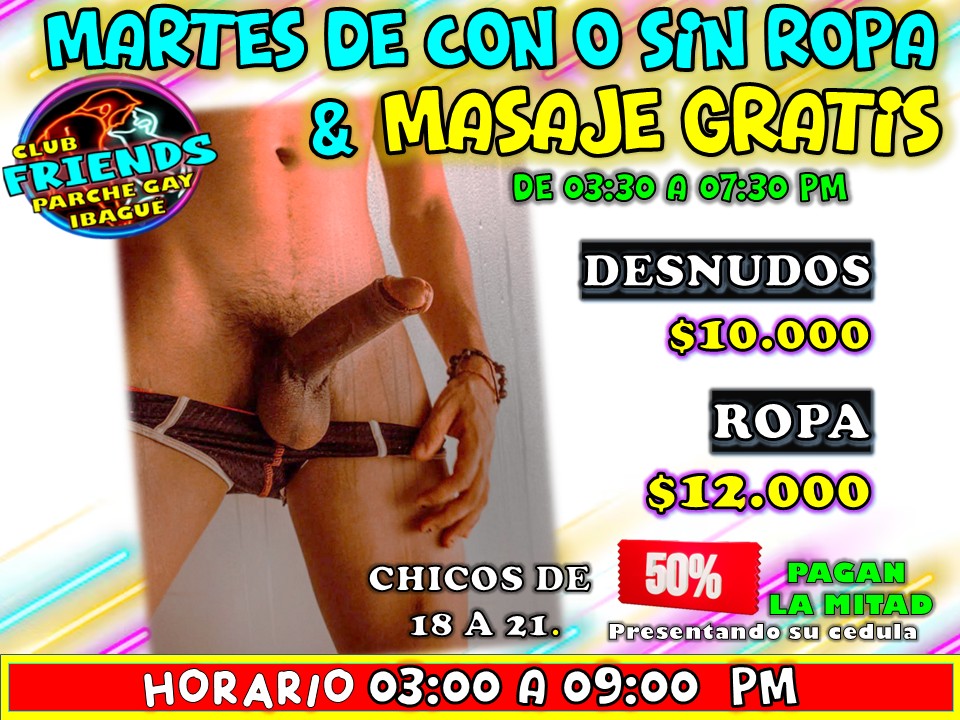 TE ESPERAMOS 😈🔥
MARTES  DE   DE MASAJE GRATIS 
CON O SIN ROPA
🔥😈🍑🍆💦🏳️‍🌈
Ven y únete al mejor parche de Ibagué
participa en Pajas Mamadas Morbo y mucho Sex