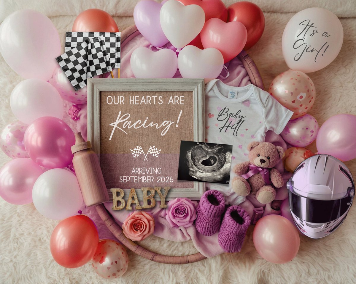 Our hearts are racing!!🏁
Baby Girl Hill coming September 2026!🩷