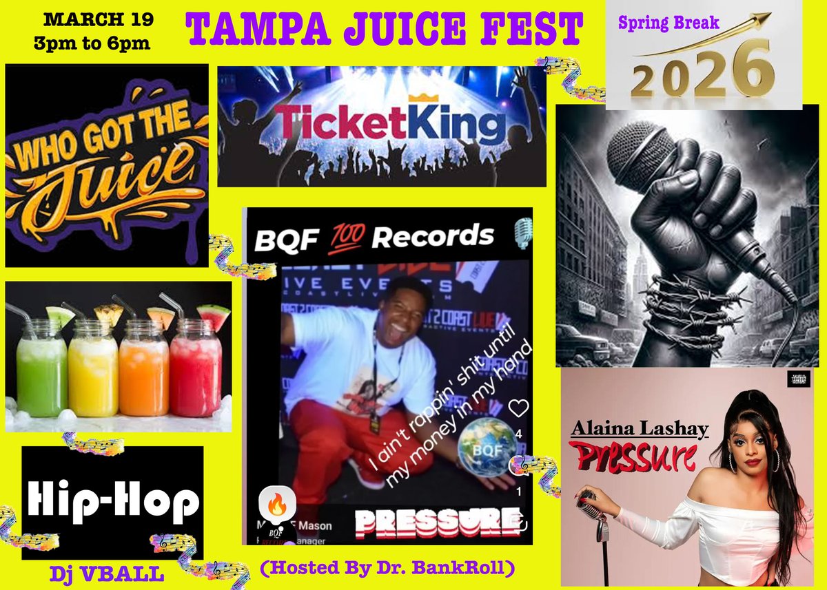 QueenAHearMeOut's tweet photo. Tampa Juice Fest 2026. March 19. 3pm to 6pm . 
BQF Star records 🎬https://t.co/LNvjPnzixP https://t.co/8YB6ZBxnZW