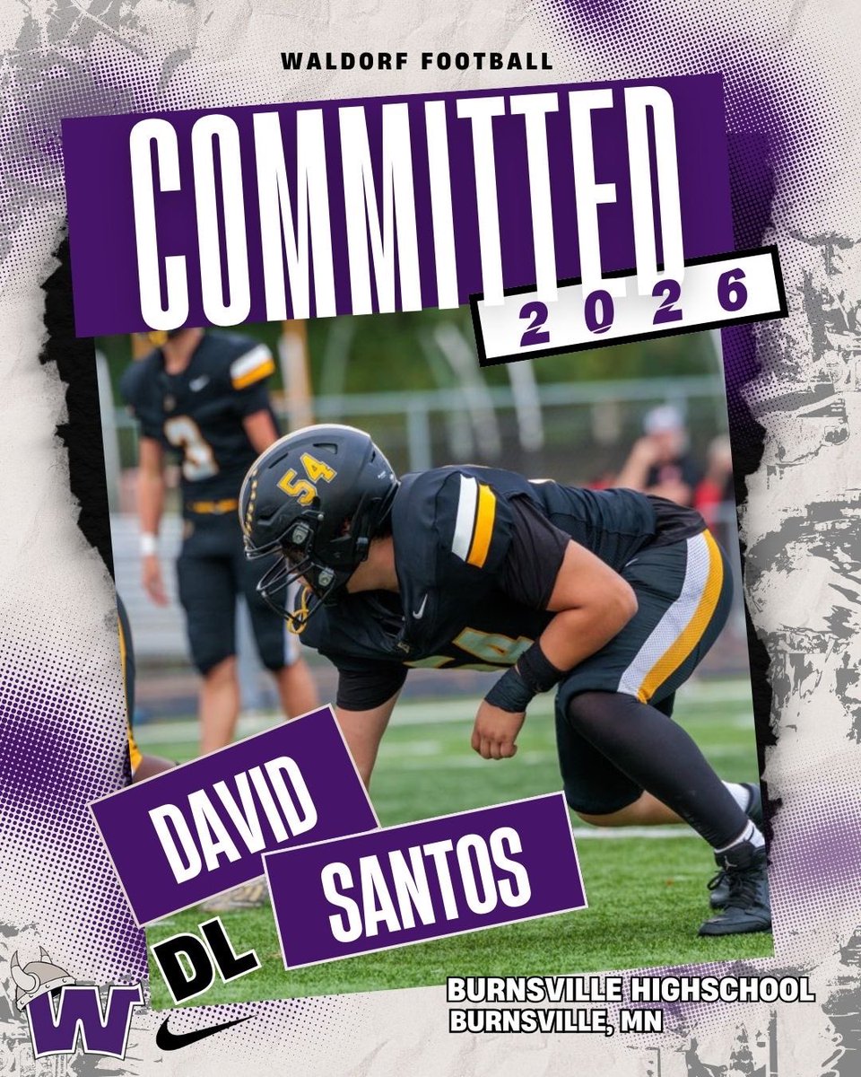 DavidSantos_54's tweet photo. Super excited and blessed to announce my commitment to Waldorf university! GoWarriors! 🟣⚫️⚪️@wu_football 
@CoachBardes @dscalloway @CoachDonadio @keeganhandal4 @Jboog114 

@BurnsvilleBlaze @CoachRyanKing @CoachVarp https://t.co/DRXuEg0U1E