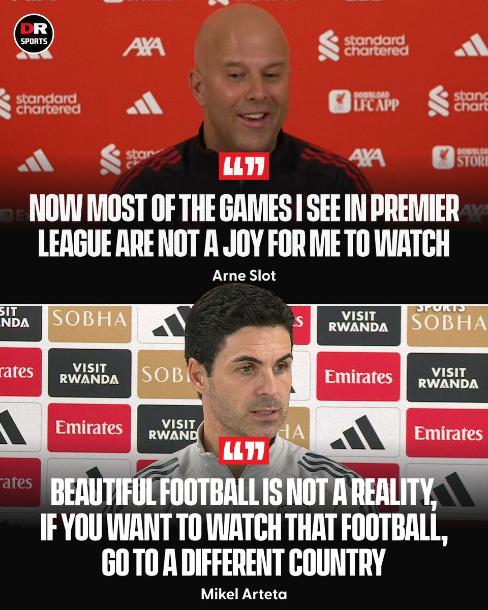Arne Slot and Mikel Arteta have shared contrasting views on this season’s Premier League trends regarding so-called “non-beautiful football”. Who do you agree with? 👀

#Arsenal #Liverpool #PremierLeague