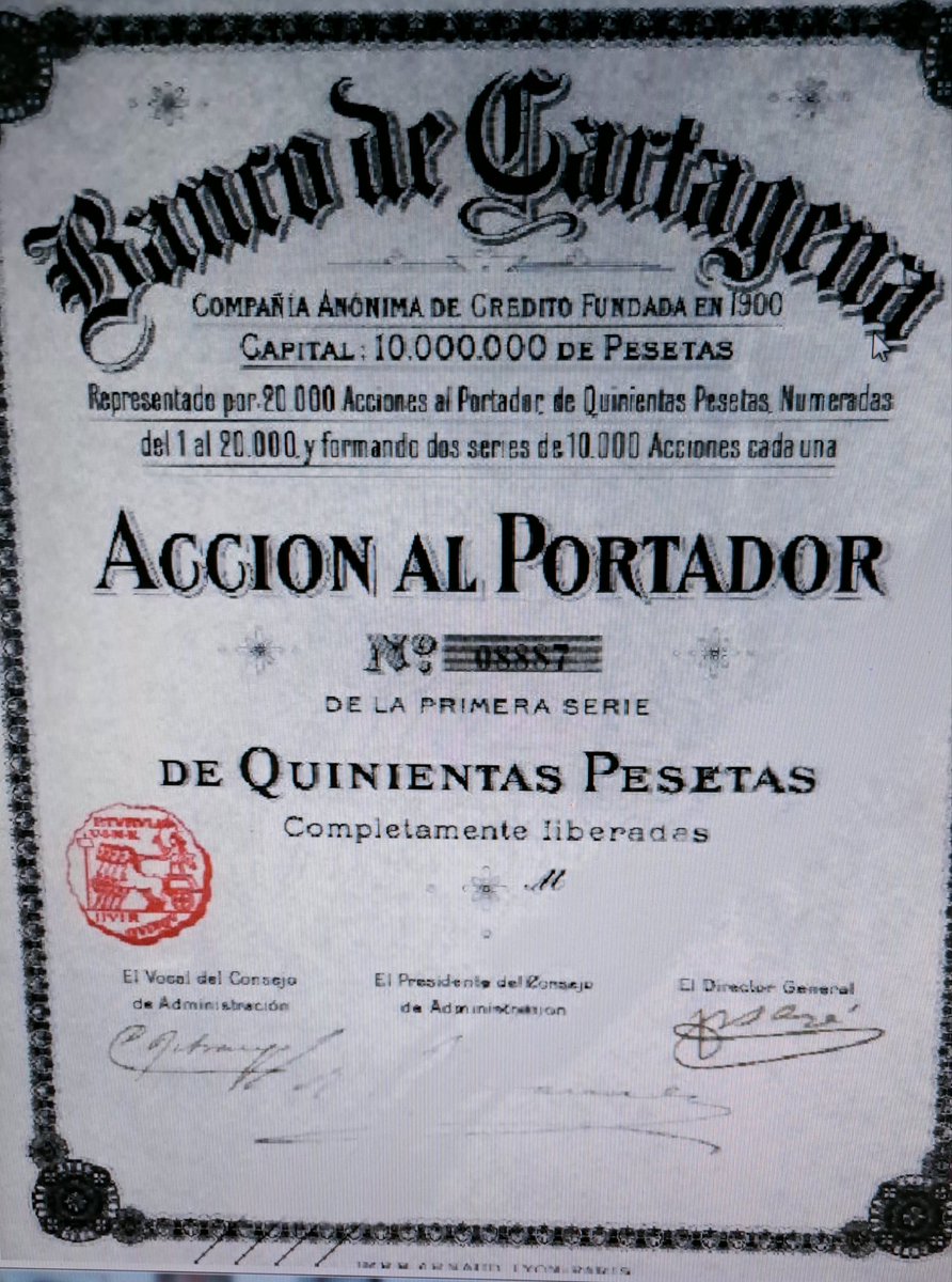 Nuestra Cartagena España, tambíen tuvo su "Banco", se fundó en 1900 como S.A. con 10 millones de pts. de capital inicial. Nace para para facilitar la exportación de minerales, con sucursales en Murcia, Sevilla, San Fernando, Melilla, Lorca, Yecla, Cádiz, Ayamonte, Hellin...