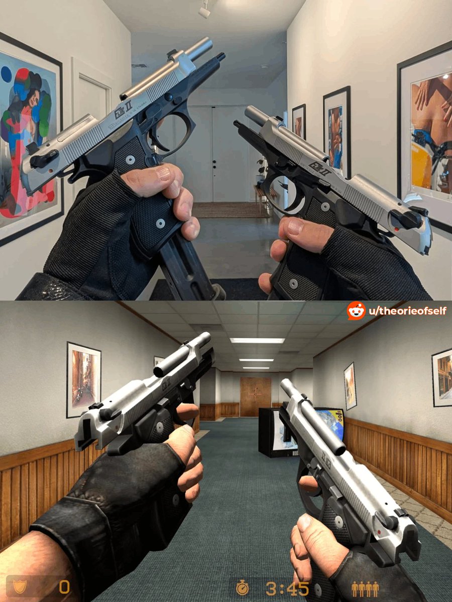 Dual berettas IRL vs in CS:S (ignore the background)