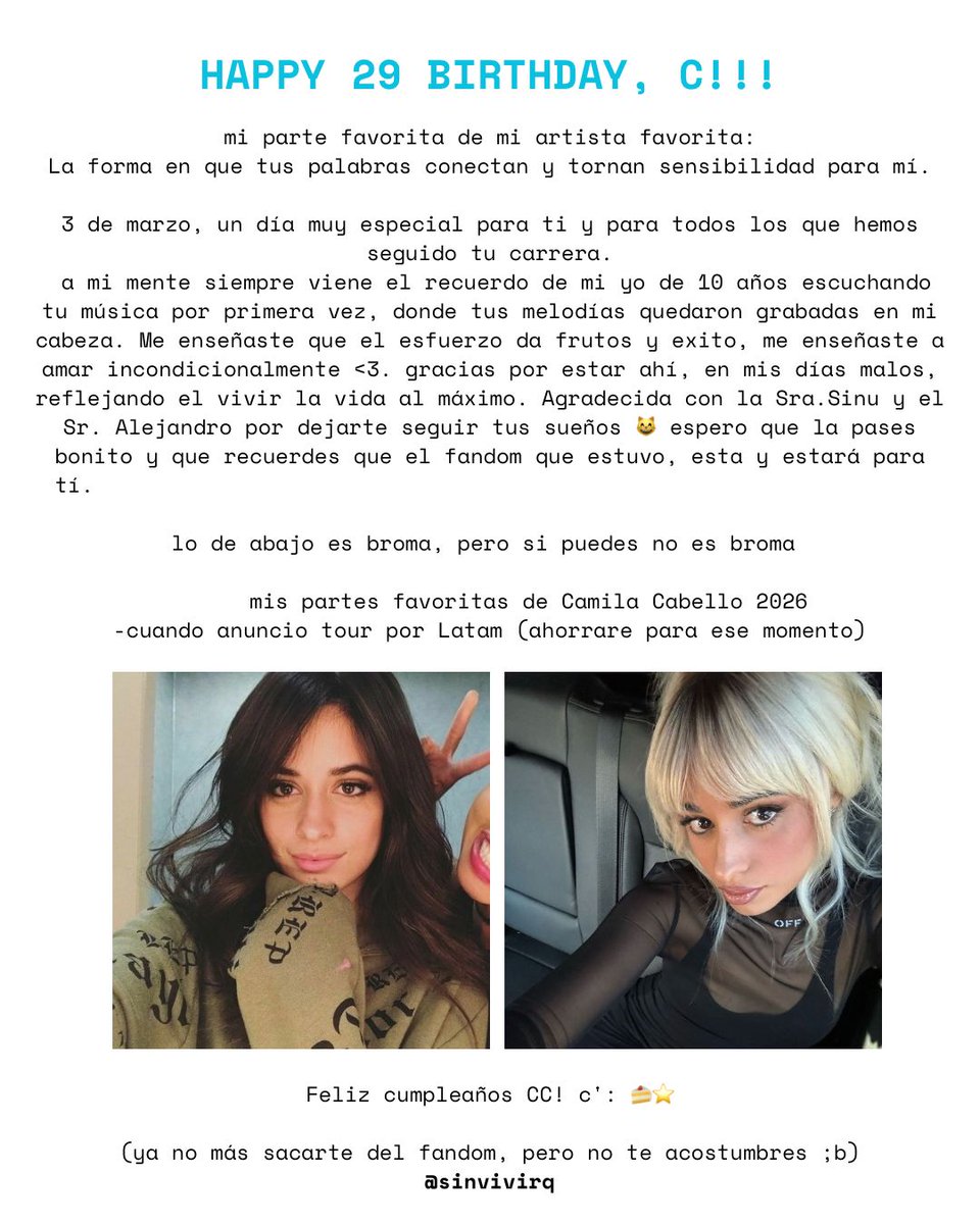xoxitogirl's tweet photo. Hi everyone, how are you? We prepared cards for our Camila in commemoration of her birthday, we hope you see them 🥹🫶🏼 @Camila_Cabello @CamilaAccess 
#HappyBirthdayCamila https://t.co/tfM8E3SNUe