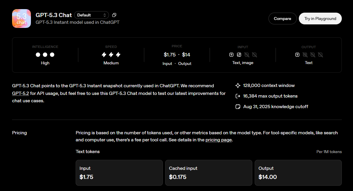 Pricing and limits card