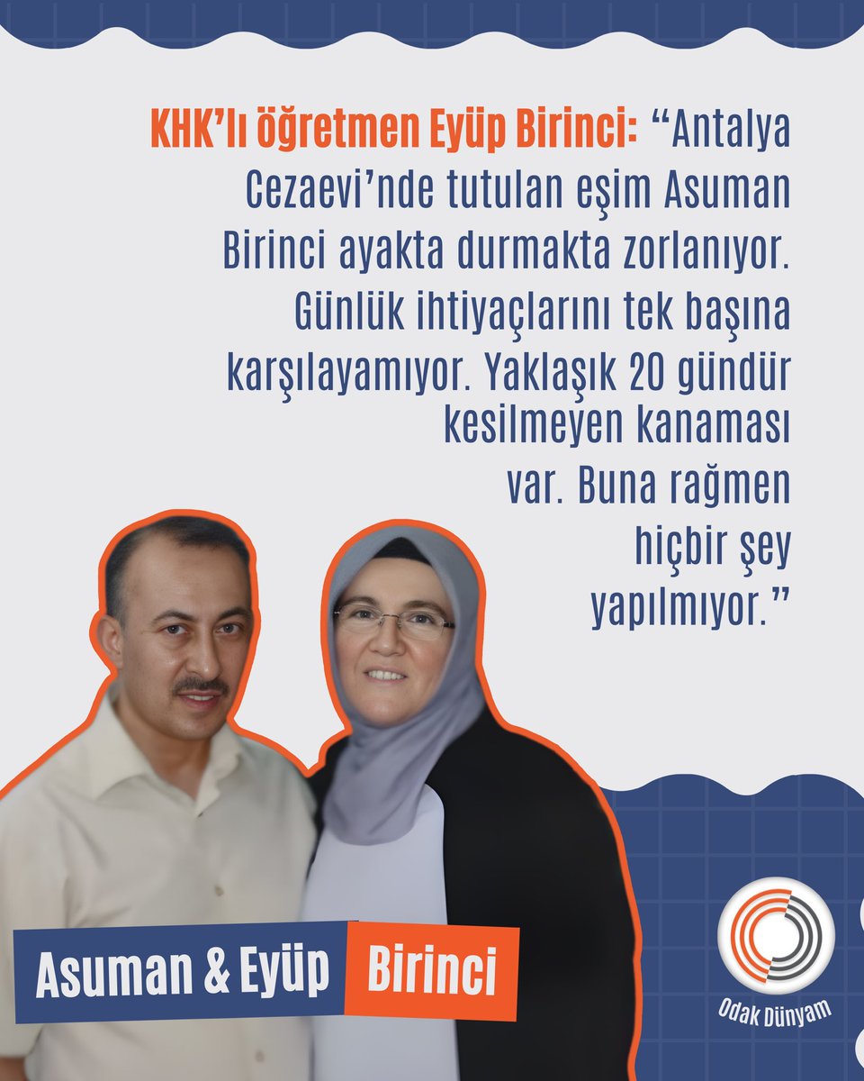 tolgatan750's tweet photo. Yazma
Bugün susarsak yarın başka isimler olacak.
Asuman Birinci için tedavi hakkı istiyoruz.
Yaşam hakkı ertelenemez, vicdan beklemez.
Sağlık bir lütuf değil, temel haktır.
Bir insanın tedaviye ulaşması engellenemez.

YaşlıHastalara Tahliye 
#ANTVFB https://t.co/HdjYoKYH68