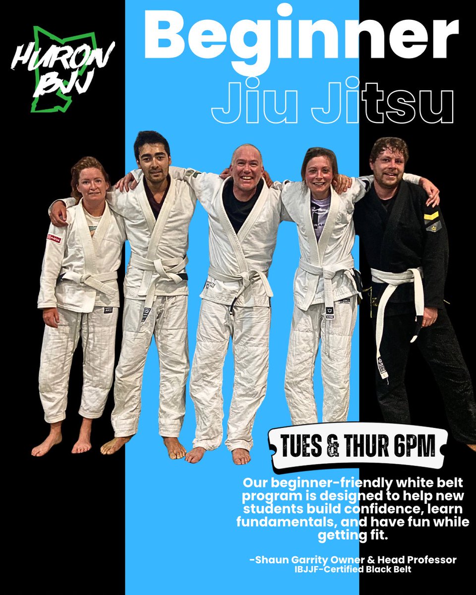 huronbjj's tweet photo. White Belt Program — built for complete beginners.

Free intro. Free 7-day trial. Free gi rental.

Just show up. 🥋👊 https://t.co/7u00POZDrn