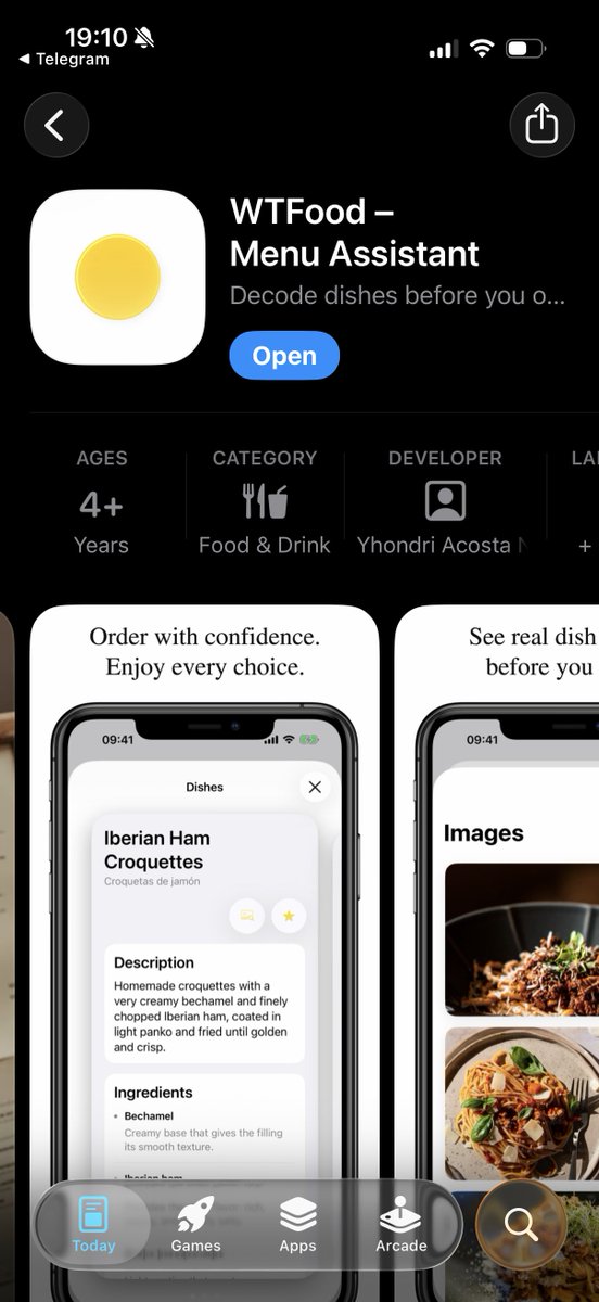 Yhondri22's tweet photo. ¡Ya está disponible!
WTFood ya está en la App Store. 
Saca una foto del menú -> obtén una descripción de todos los platos al instante. 
Funciona completamente en tu iPhone, sin enviar ningún dato a servidores externos. 
#Apple #Swift #FoundationModels #Privacidad #WTFood https://t.co/0Yxp8KoE5G