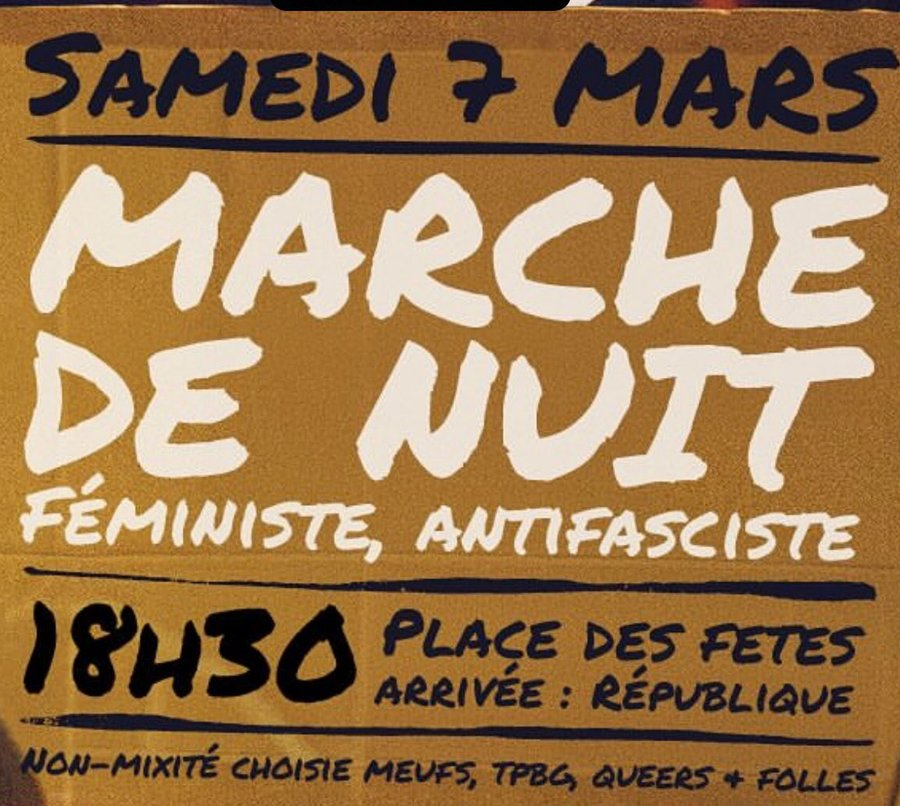 LesGrenades_'s tweet photo. #7Mars
#8Mars
Résistance féministe #antifasciste ✊❤️🔥
18.30, Place des Fêtes, Marche de Nuit.
En non mixité choisie. https://t.co/aeLozQ7fS6