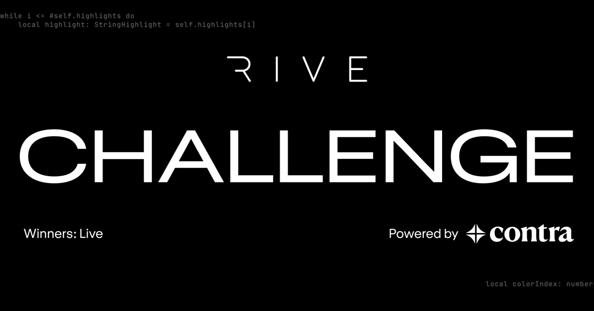 The winners of the Games with <a href="/rive_app/">Rive</a> Challenge are being announced LIVE tomorrow at 11AM EST.

$5K is up for grabs 💸

Join judges <a href="/luigirosso/">Luigi Rosso</a>, <a href="/guidorosso/">Guido Rosso</a>, <a href="/contraben/">ben</a>, <a href="/isaganttus/">Isa Ganttus</a>, and <a href="/Robwearsglasses/">Robert Ignasiak</a> to see who wins!