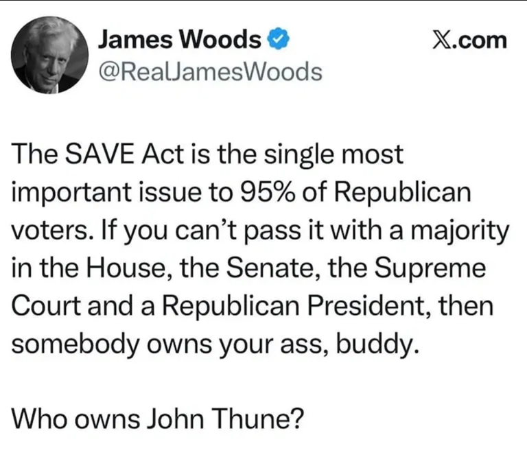 IS JAMES WOODS RIGHT?  Have the Republican Senators been bought and paid for?  Is this why we don't see the Sentors standing up to insist that John Thune is removed from leadership?

Who do you think owns John Thune?