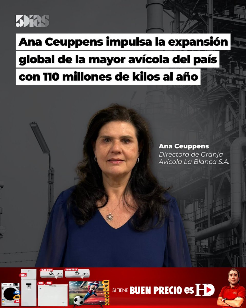 Ana Ceuppens y el legado de Pechugón ✨🍗 

Como directora de Granja Avícola La Blanca, Ana Ceuppens lidera la consolidación de un gigante que procesa 18.000 pollos por hora y exporta a más de 25 países. Su gestión une la disciplina operativa con una fuerte apuesta al talento