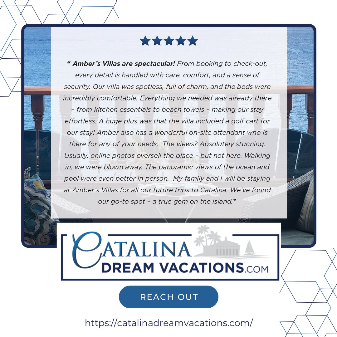 Discover Amber Villas, spotless, charming, and comfortable. Enjoy ocean &amp; pool views, a fully equipped kitchen, a golf cart, and attentive on-site service for a seamless stay. Book now!
#RealEstateVacationRental #CatalinaDreamVacations
catalinadreamvacations.com