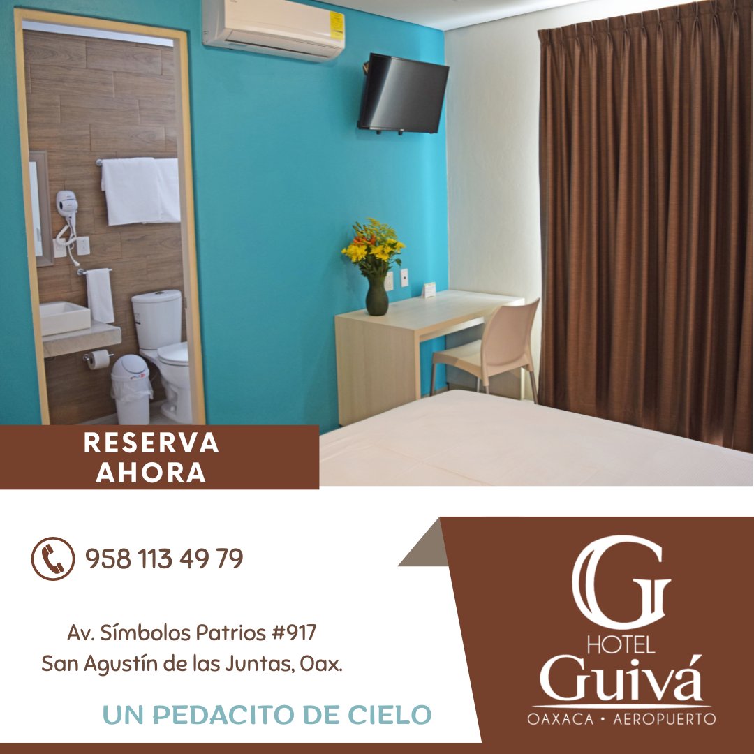 Hospedate con nosotros, ven y conoce #oaxacamexico.
#HotelGuivaAeropuerto
Contáctanos: 951 511 69 29
maps.app.goo.gl/ghJxqopdrUeqE7…
* Habitaciones climatizadas 📷
* Agua caliente 📷
* Televisión por cable 📷
* Estacionamiento 📷
* Área de Terraza 📷
#OaxacaLoTieneTodo #OaxacadeJuárez