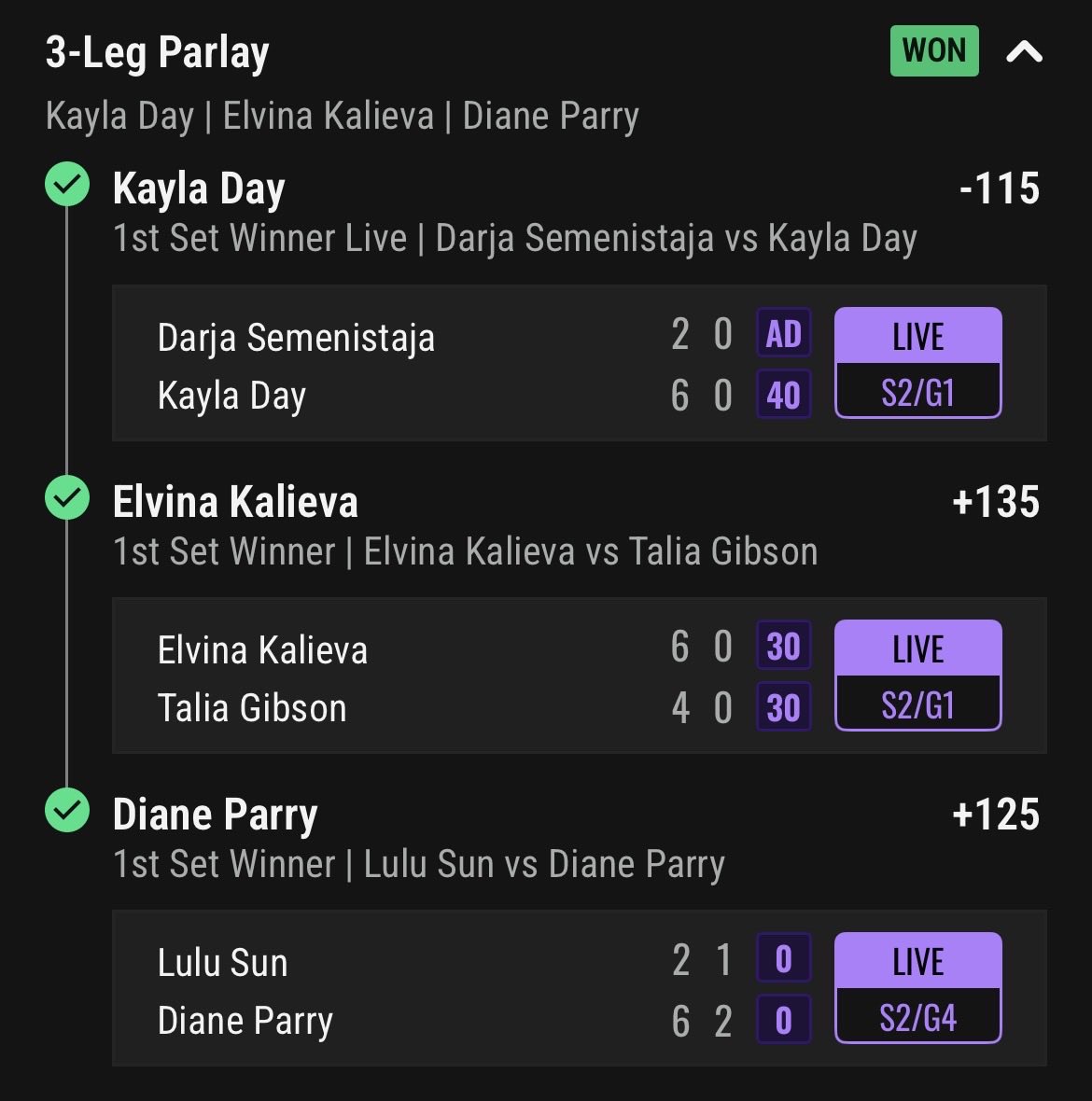 FIVESTARINVEGAS's tweet photo. It's only one Five.
Join the Group and get rite.
I do it for the Underground &amp; the Underdogs 🌎
Cash Papamichail +115🎖️
Cash JJ Schwaerzier -145🎖️
Cash Perry 1st set  +125🎖️
Cash Kalieva 1st set +135🎖️
Cash Day 1st set -115 🎖️
🎾🐐 https://t.co/xe2YHUdTRX