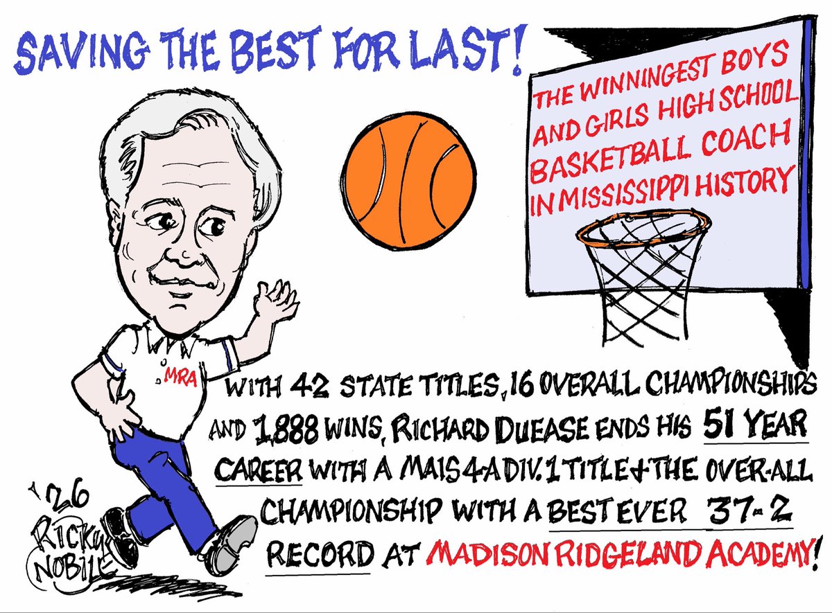 msscoreboard's tweet image. This week’s Scoreboard Toon by Ricky Nobile! ✍️

The end of an incredible career for Coach Richard Duease! Share your favorite memories in the comments! 🏀 @MRAAthletics #highschoolbasketball #basketballcoach #coachlife