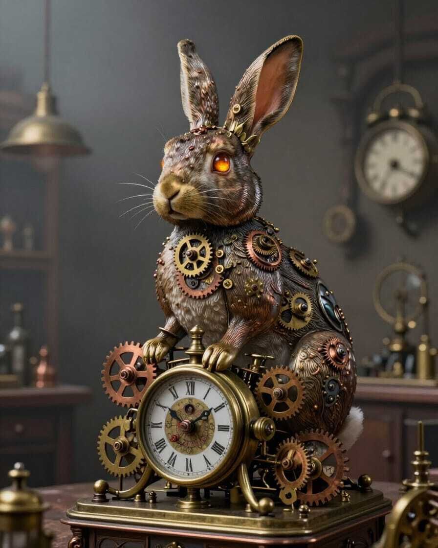 atelier_lin's tweet photo. Where machinery meets majesty. ⚙️ My "Steampunk Royals" collection is growing! This mechanical bunny is ready to join your gallery wall. Link in bio! #SteampunkArt #FantasyArt #EtsyShop #DarkAcademia https://t.co/xVw8AZwrzz