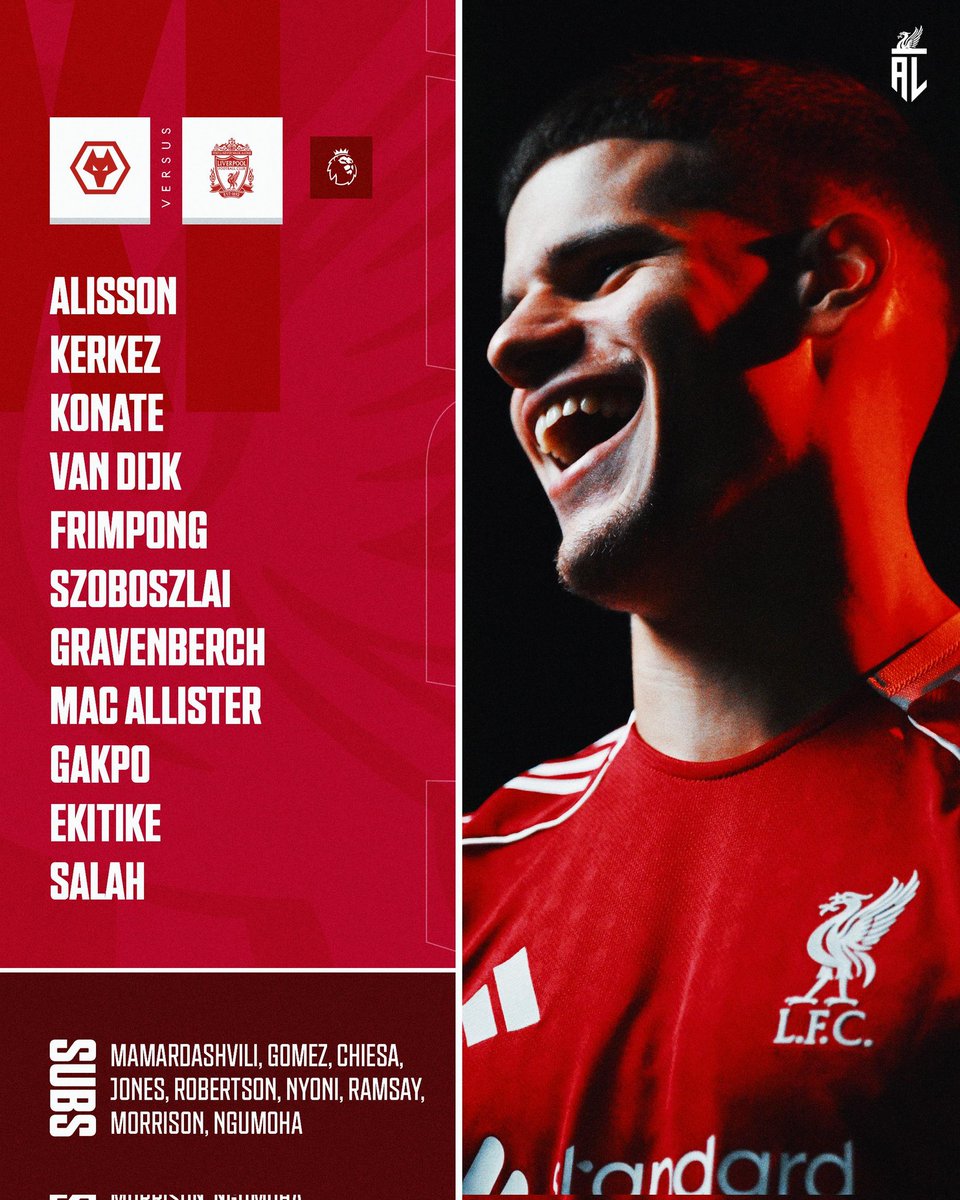🚨 Liverpool team vs Wolves! ⬇️ #lfc