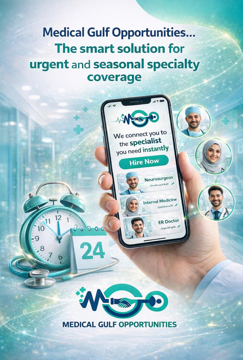 MGOCompany's tweet photo. - اختصر الوقت والتكلفة وابدأ التوظيف بذكاء مع تطبيق فرص الخليج الطبية، بخيارات توظيف مرنة: دائم، جزئي، أو لوكم.
- نعالج نقص التخصصات النادرة بسرعة وكفاءة عبر منصة توظيف صحية متخصصة تخدم الخليج.
- عندك احتياج عاجل؟ أعلن خلال دقائق ووصل لأفضل الكفاءات الطبية مباشرة. https://t.co/UAGgHfoDDu