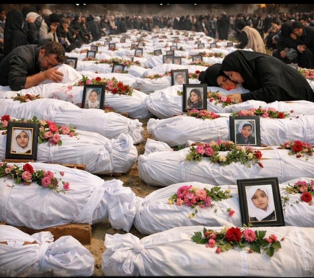 Bunlar ABD ve işgalci çete tarafından vahşice katledilen 165 masum kız çocuğunun defedilmeden önceki fotoğrafıdır. 
Bu fotoğraf vahşi batının çirkin ve  vahşi yüzünü gösteriyor. Masum kız çocuklarına yönelik yapılan bu vahşi katliam gündemin birinci sırasında olmalıdır, olmasa da