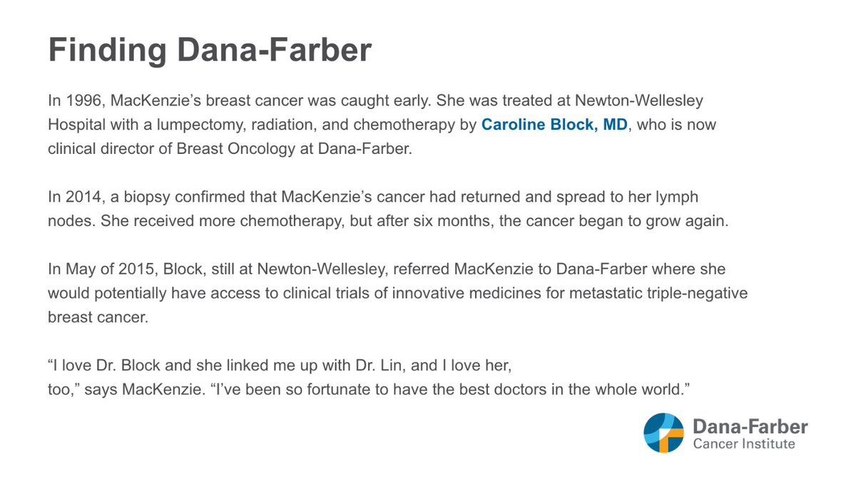 DFCI_BreastOnc's tweet image. Carol MacKenzie, faced #TripleNegativeBreastCancer with limited options – but then a clinical trial offered a new path. Her story shows how #AntibodyDrugConjugates are giving some patients renewed hope and more time. #TNBC #BreastCancer #ADCs 

@stolaney1 @nlinmd