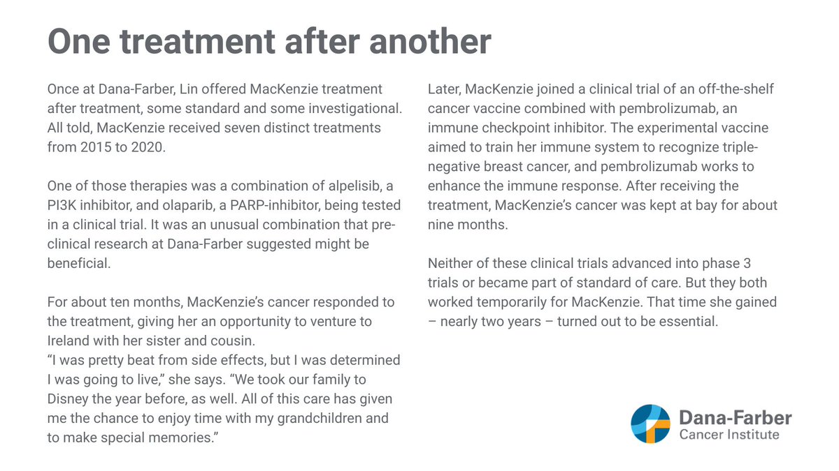 DFCI_BreastOnc's tweet image. Carol MacKenzie, faced #TripleNegativeBreastCancer with limited options – but then a clinical trial offered a new path. Her story shows how #AntibodyDrugConjugates are giving some patients renewed hope and more time. #TNBC #BreastCancer #ADCs 

@stolaney1 @nlinmd