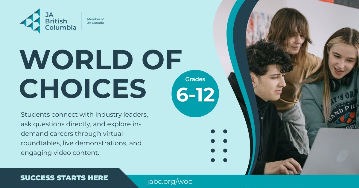 JA_of_BC's tweet photo. Delivery is supported by Kelly &amp; Sylvia Heed, Avanade, Enterprise Mobility, KPMG, Imperial Oil Limited, Coca Cola Canada Bottlers, CPA BC and RBC Royal Bank. World of Choices helps students explore career possibilities and hear from professionals
https://t.co/O8g6jlHetq

#JABC https://t.co/nBLdiUQFfE