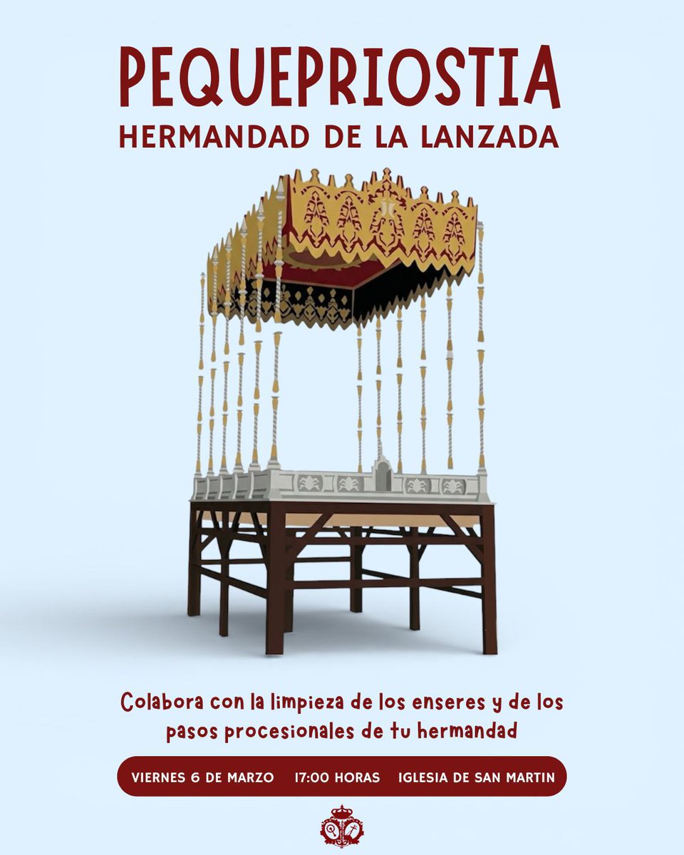 LanzadaSevilla's tweet photo. 🔴 #PEQUEPRIOSTÍA | 
Este viernes 6 de marzo, a partir de las 17:00 horas, nuestra Hermandad vivirá una tarde muy especial en la Iglesia de San Martín.

Invitamos a todos nuestros hermanos más jóvenes a participar en esta jornada de pequepriostía. https://t.co/urwJUW4pwA