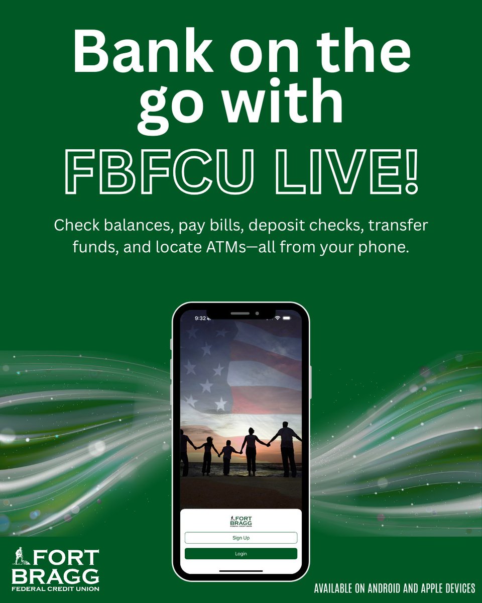 📱Bank on the go with FBFCU Live!

Check balances, pay bills, deposit checks, transfer funds, and locate ATMs—all from your phone. Secure, convenient, and available on Android and Apple devices.