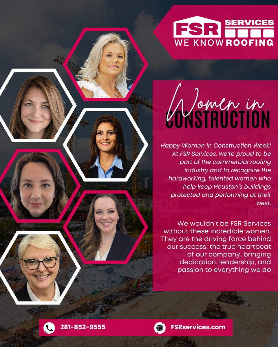 Celebrating Women in Construction Week🚧✨
FSR Services wouldn’t be what it is without the incredible women who lead, organize, support, and drive our success every day. They are the heartbeat of our company and the strength behind our roofs. 
#WomenInConstructionWeek