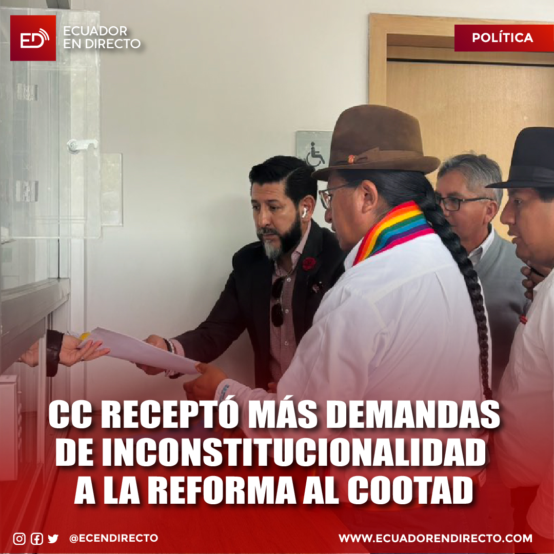#POLÍTICA 
El rechazo a la Ley Reformatoria al Cootad crece en las entidades seccionales y organizaciones sociales. Este martes, la Corte Constitucional (CC) receptó varias demandas de inconstitucionalidad a dicha reforma.
Entre las acciones públicas de inconstitucionalidad
