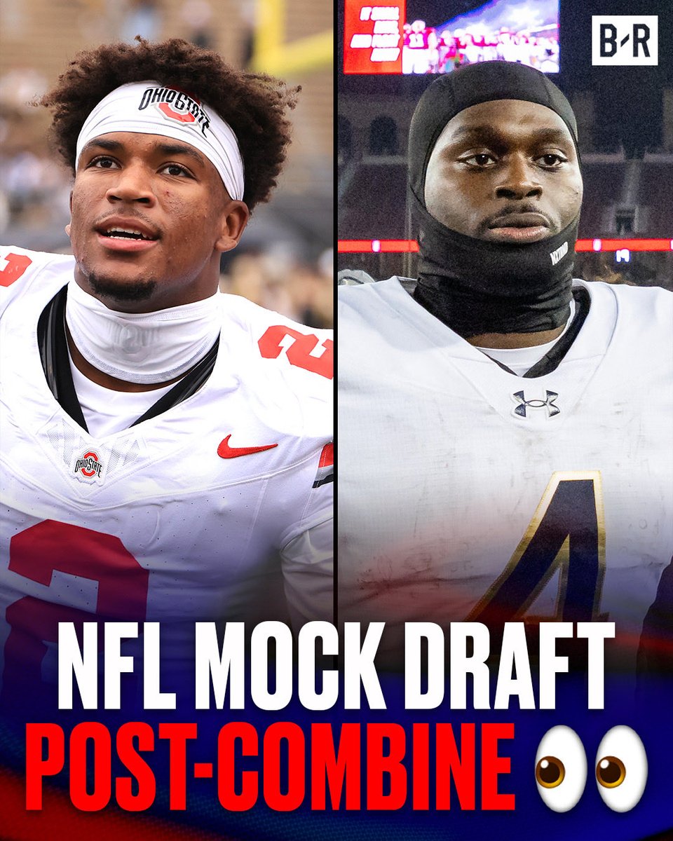 BleacherReport's tweet photo. Latest NFL Mock Draft after the combine 👀📈

16. JETS: Jordyn Tyson, WR
9. CHIEFS: Jeremiyah Love, RB
7. COMMANDERS: Rueben Bain Jr., EDGE
4. TITANS: Sonny Styles, LB

Click here to see full list 🔗: https://t.co/MTXJ7VWk5T https://t.co/YCC2DVkmE5