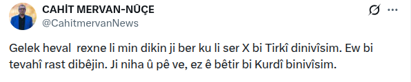 ANN_Agency's tweet photo. Rojnamevan @CahitmervanNews :

- Ji niha û pê ve pirtir bi Kurdî.

#ANN https://t.co/FY4m491TP9