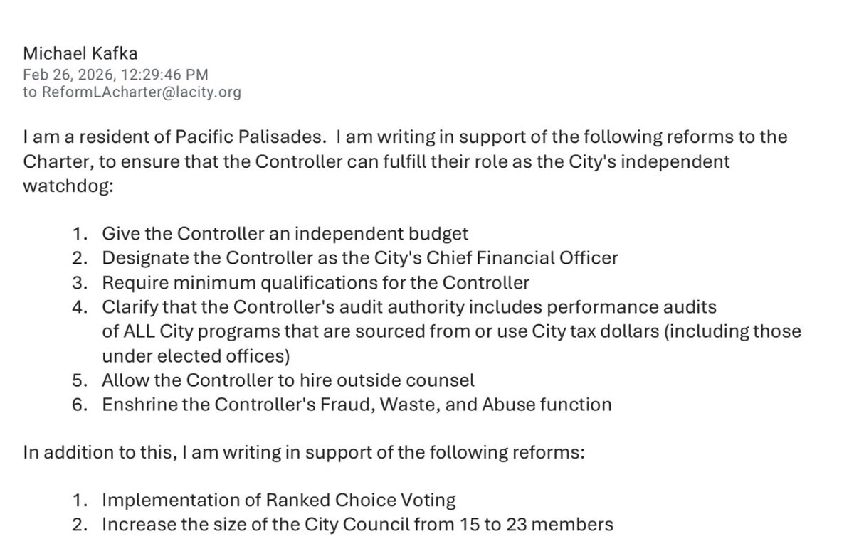 👀 Woah ... as Controller Kenneth Mejia spoke to the Charter Reform Commission, that panel was getting FLOODED with what I'd say is a record number of written comments telling them to leave the Controller's Office alone, making up most of the 1,200 pages.
drive.google.com/drive/folders/…