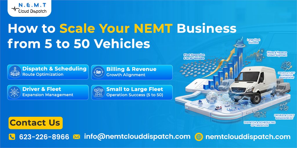 Scale your NEMT business from 5 → 50 vehicles in 2026! 🚚📱
Leverage fleet management, real-time tracking, mobile dispatch &amp; data insights to grow smarter &amp; faster.
Read the guide:
 👉nemtclouddispatch.com/blog/scale-nem…
Book a demo:
👉 nemtclouddispatch.com/schedule-demo/
#NEMTsoftware #FleetTracking