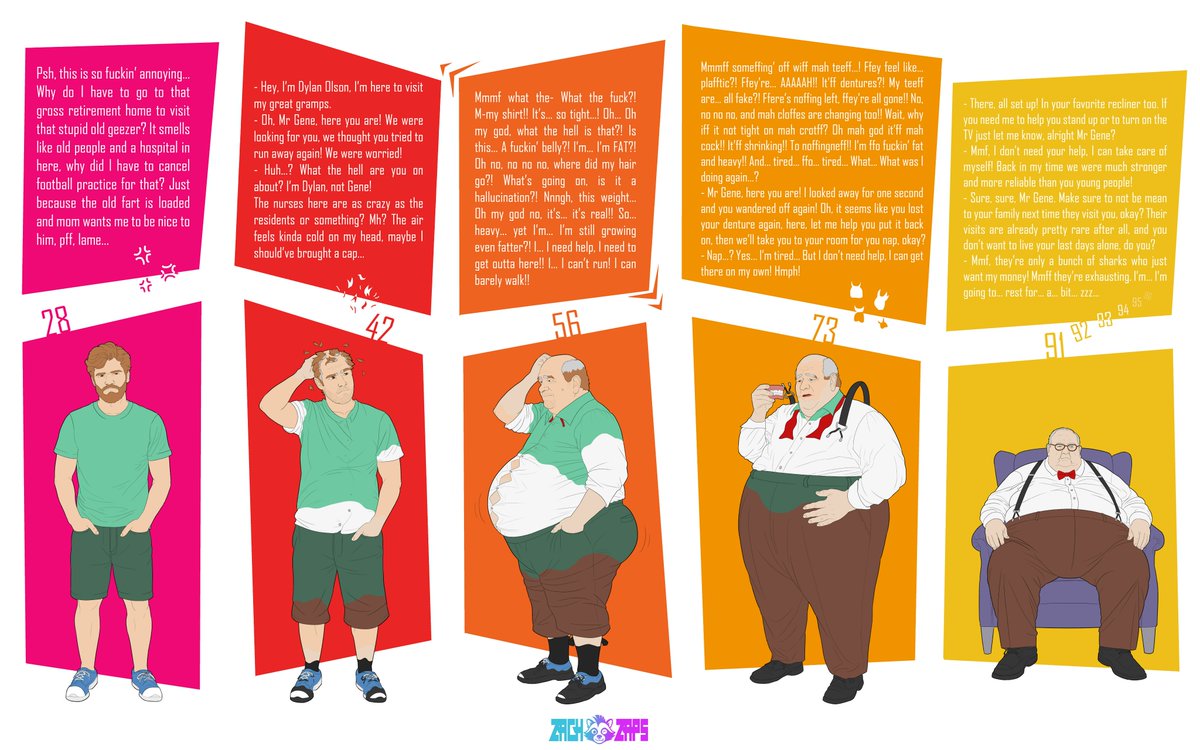 ZappyZachZaps's tweet photo. Visiting your great grandpa at his retirement home should be a nice event, but watch your tongue or a bad behavior could get you punished with a #transformation ... And you wouldn't like to be turned into an #obese #old man, would you~?😈
#TF #AgeProgression #hypnosis #gay #WG https://t.co/qeTZKOaR9W