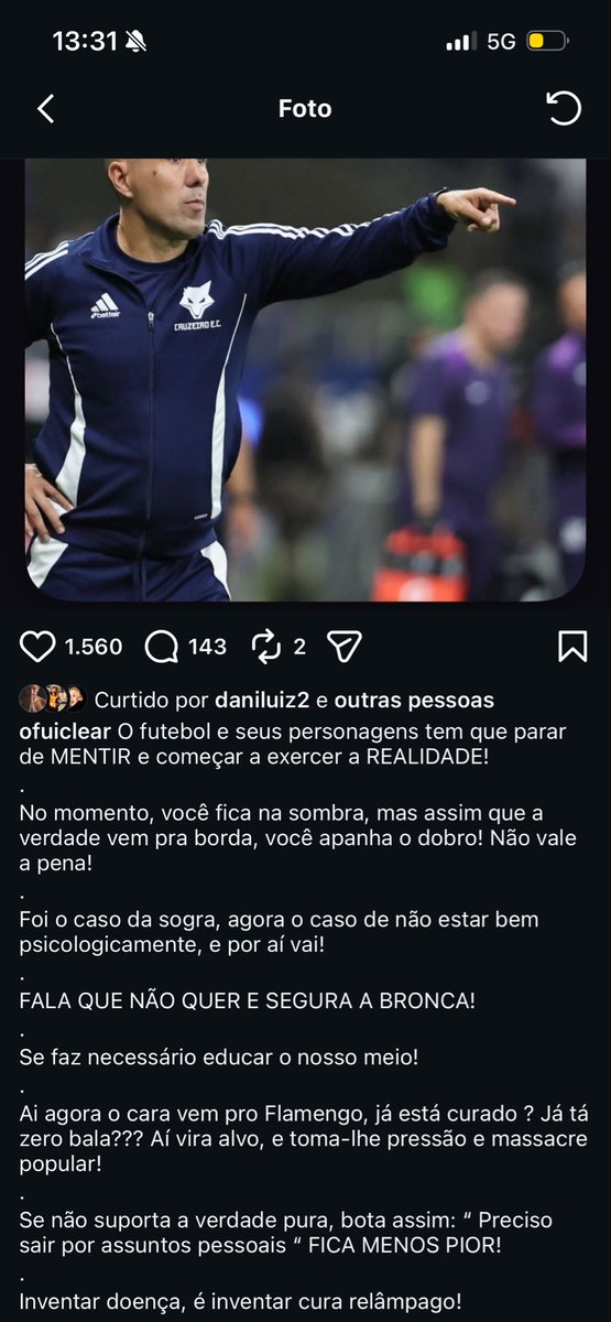 A curtida do Danilo no post sobre o Leonardo Jardim 😐