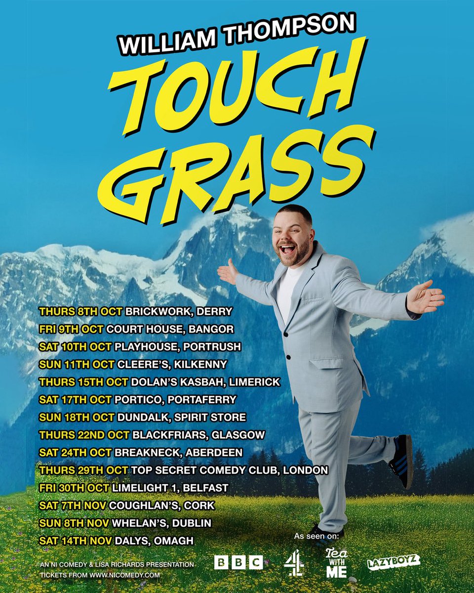 ontourNI's tweet photo. NI Comedy Presents:

William Thompson
‘Touch Grass’

Tickets on sale Wednesday at 10am from https://t.co/vJsuktM3Lr https://t.co/3x4R9DA4SY