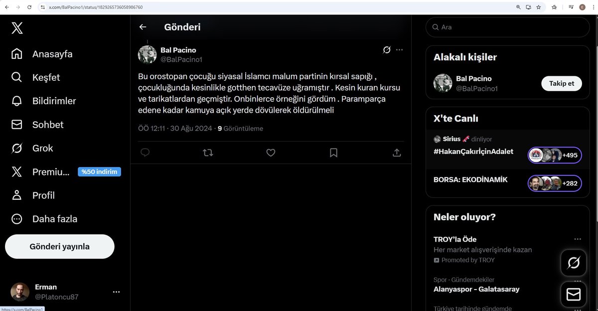 Dinimize mensup bütün halkın soyulup tecavüze uğramasını ve öldürülmesini isteyen bu nefret suçlusu hakkında gereğini yapınız. 

<a href="/tcbestepe/">T.C. Cumhurbaşkanlığı</a> <a href="/SiberayEGM/">Siberay</a> <a href="/EmniyetGM/">Türk Polis Teşkilatı</a> <a href="/TC_icisleri/">T.C. İçişleri Bakanlığı</a>