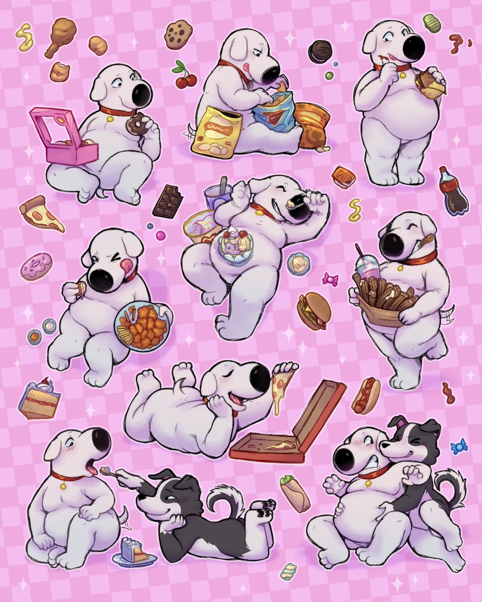 Brian finally embraces being chubby and start eating all the junk food he wants. 

A cute sketch page by <a href="/AnonPup_B/">AnonPup🍸 (closed comms)</a> 
#fatfur #fatfurs #fatfurry