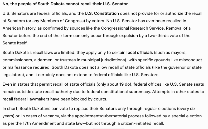 MiDiamondDave's tweet photo. @catturd2 Does everyone know why our Senators feel so emboldened to give us the middle finger?

Because for 6 years, they are literally untouchable. There is no means to recall them. https://t.co/b51ZzKbhx9