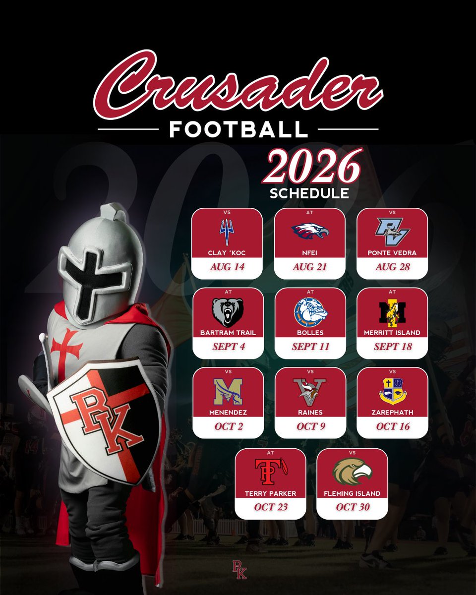 BKHS_Football's tweet photo. The standard doesn't change.

2026 Schedule

#DefendTheRiver #CrusaderFootball https://t.co/Uvr8IzN7kx